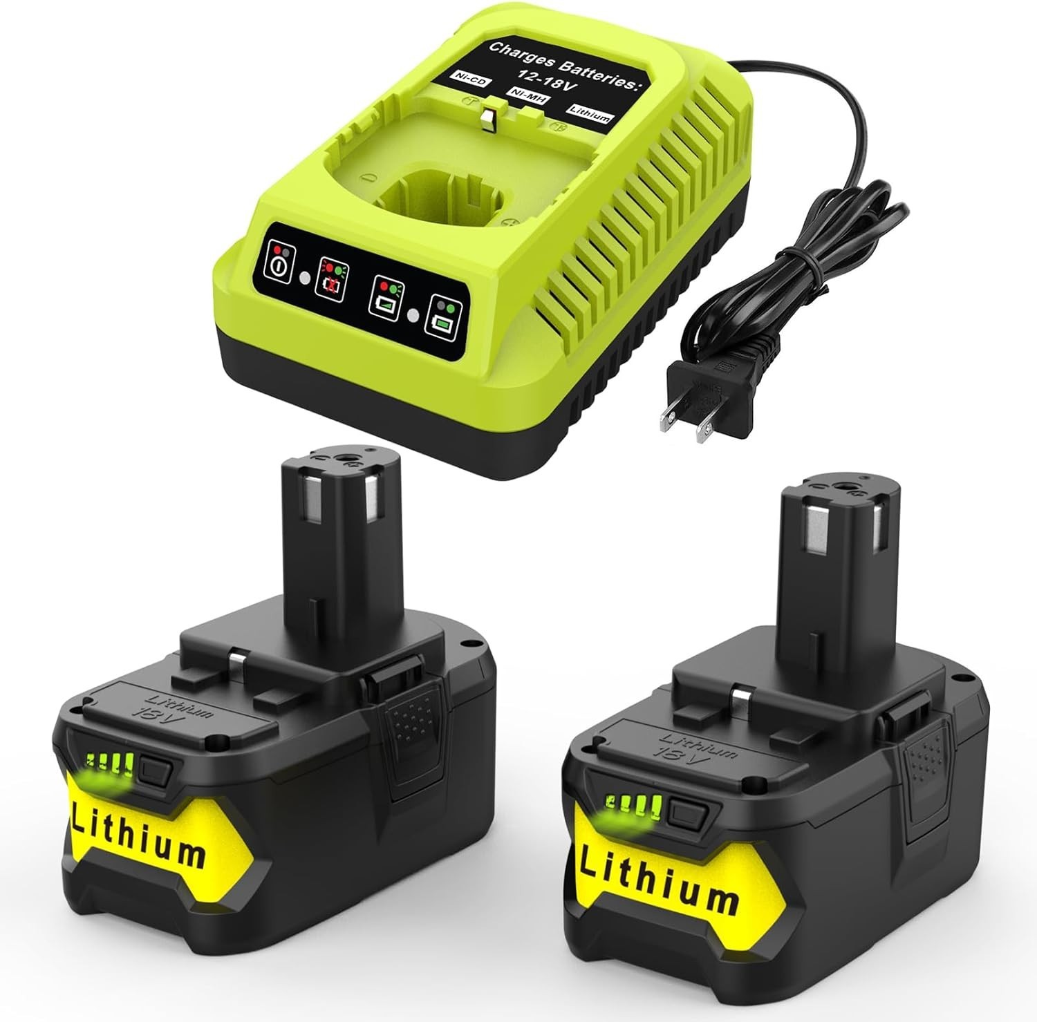 2Pack 18V 6.5Ah Battery for Ryobi ONE Plus P108 P104 P105 P103 Lithium Charger
