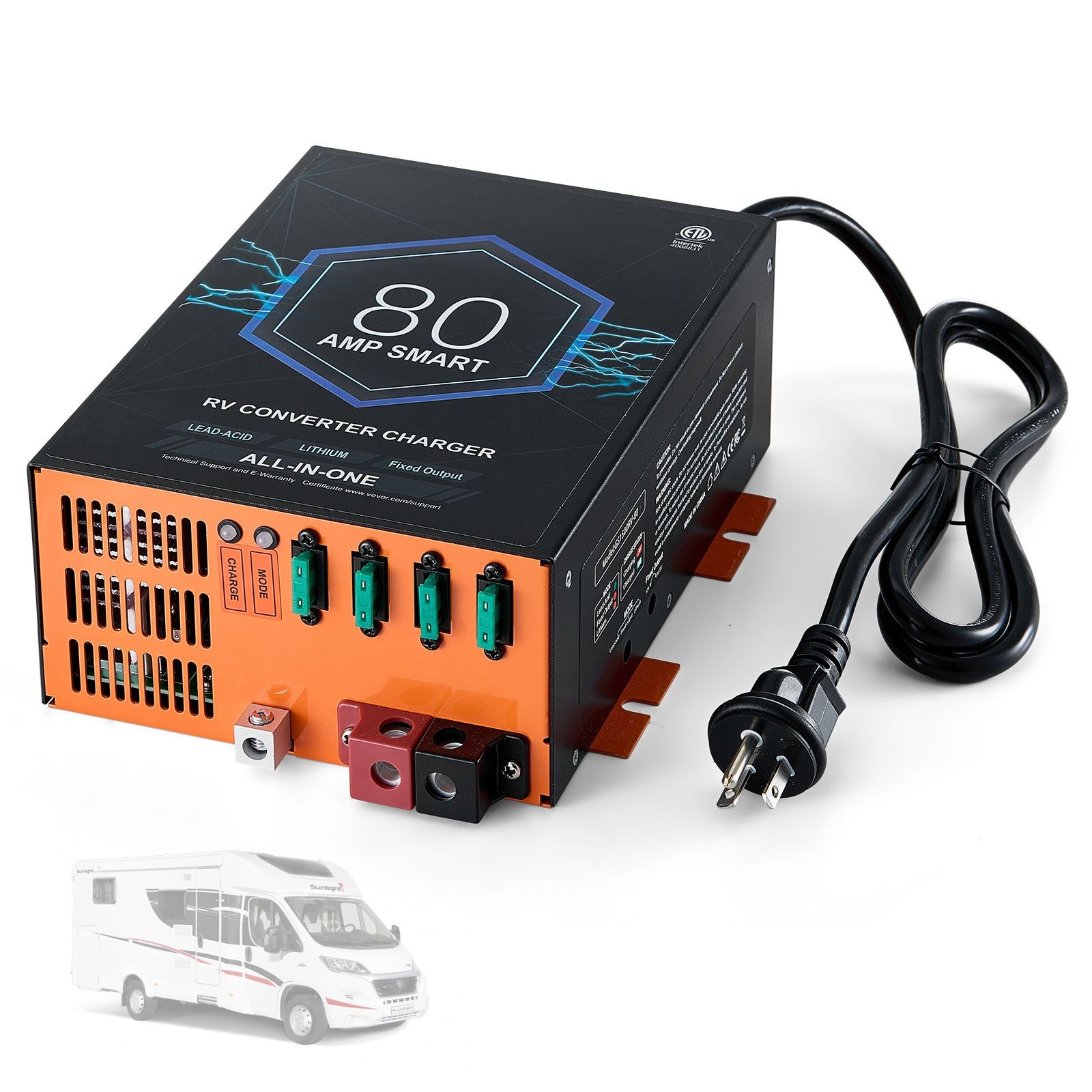 RV Converter, 80 Amp, 110V AC to 12V DC RV Power Converter Battery Charger with