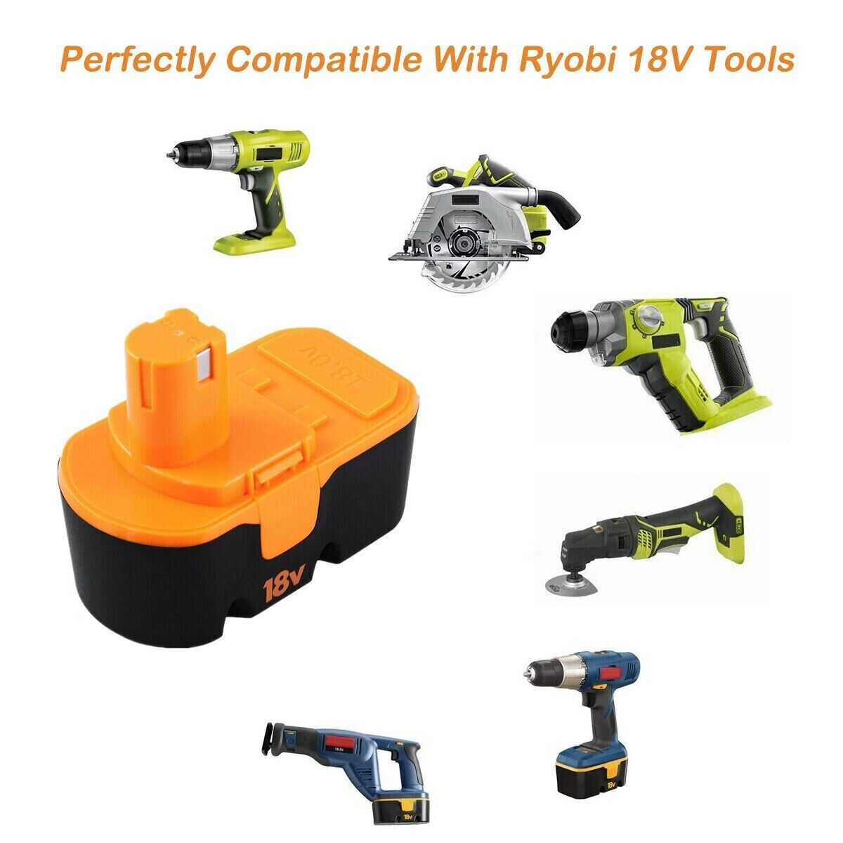 1-2Pack Replace for Ryobi Battery/Charger 18V PLUS 4.8Ah NIMH P100 13022 ABP1801
