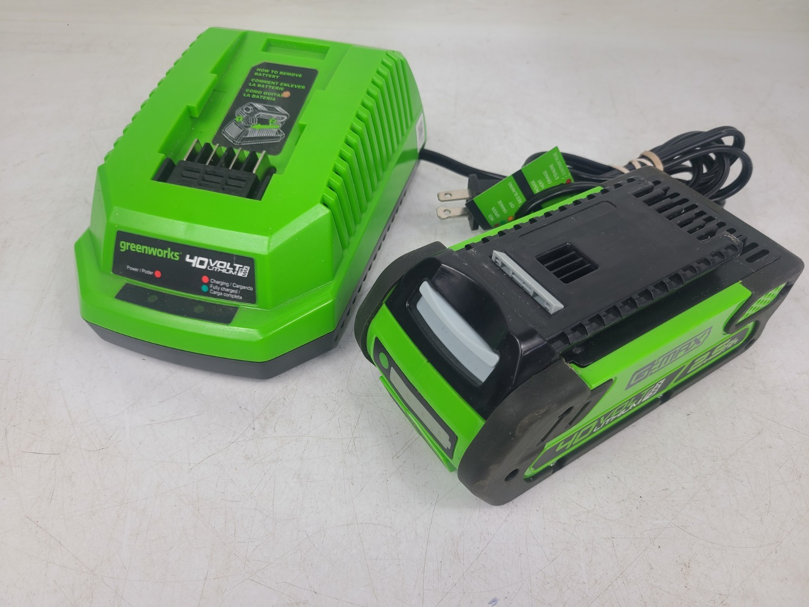 Greenworks 40 Volt OEM Charger Lithium Max Model 29482 & Battery 2901319 (TESTED