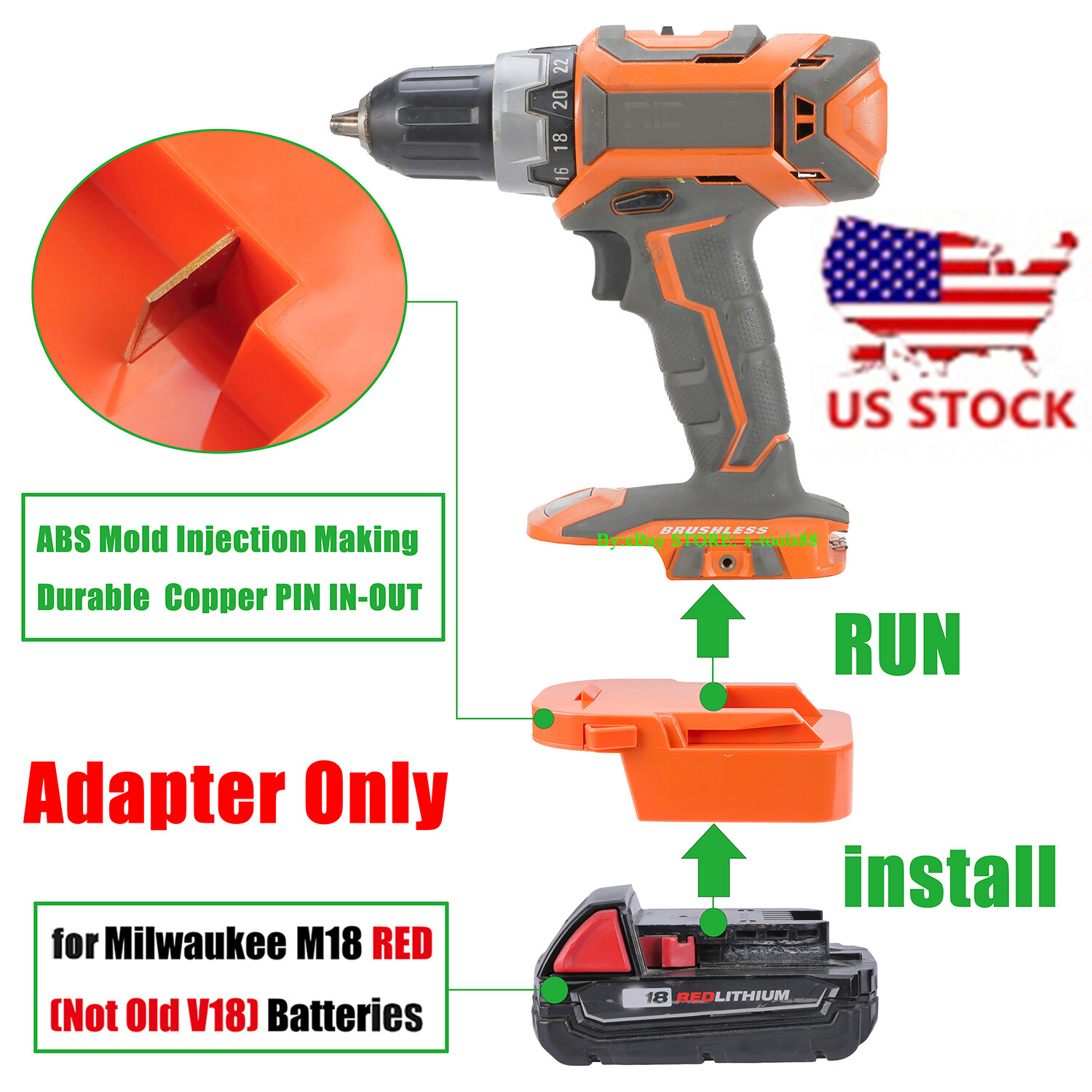 1x for Milwaukee M18 Battery To fits Ridgid 18V Dirll Tools Adapter-Adapter Only