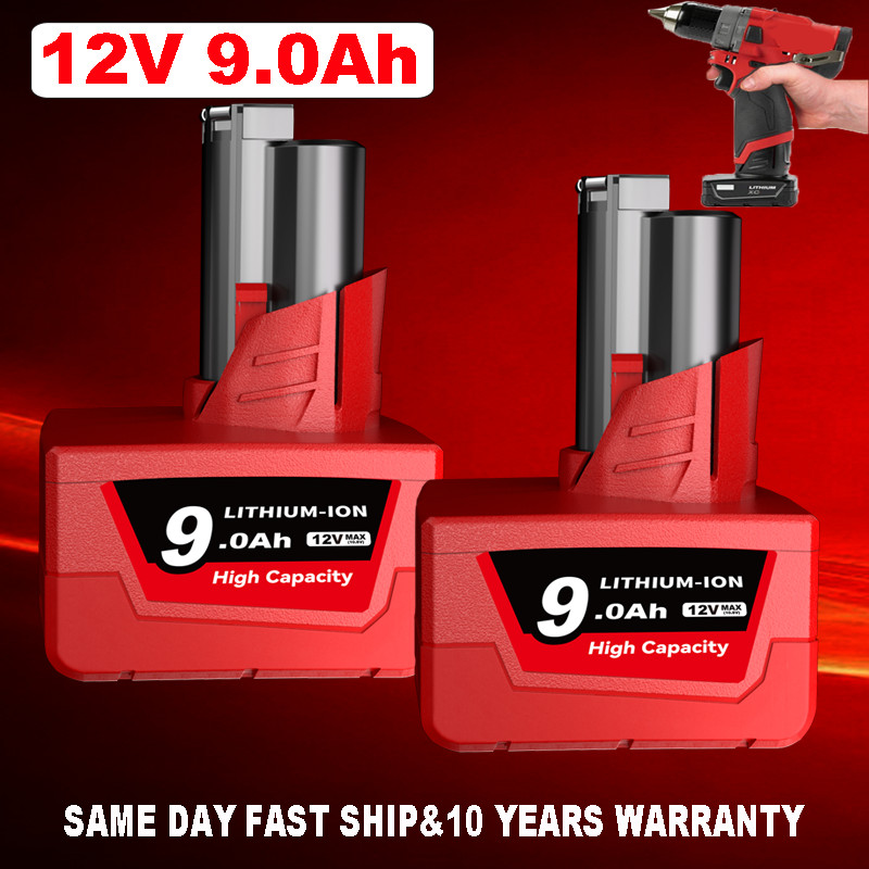 2X 12V 9.0Ah For Milwaukee for M12 Battery 12Volt Extended Capacity 48-11-2460