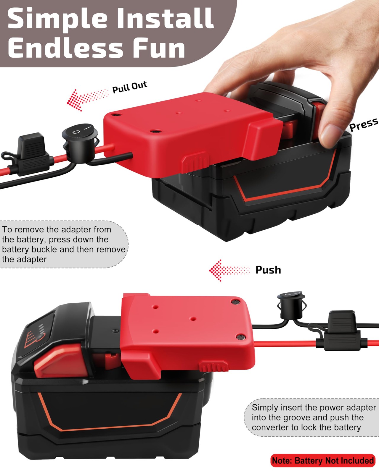 1-Pack 18V for Milwaukee M18 Battery Adapter with Switch, Red