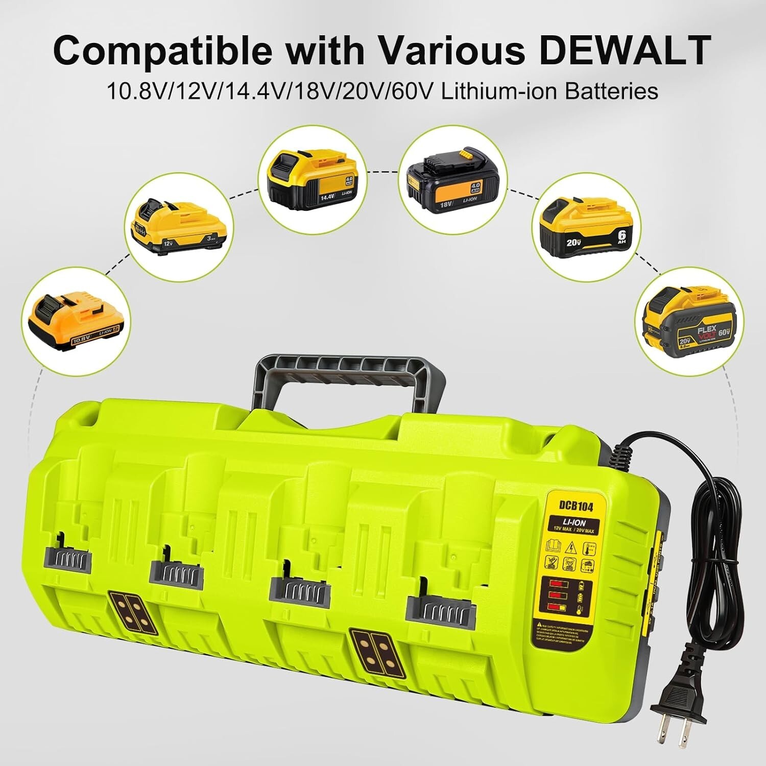 Battery Charger Replacement for Dewalt 20V Battery Charger Station DCB104…..