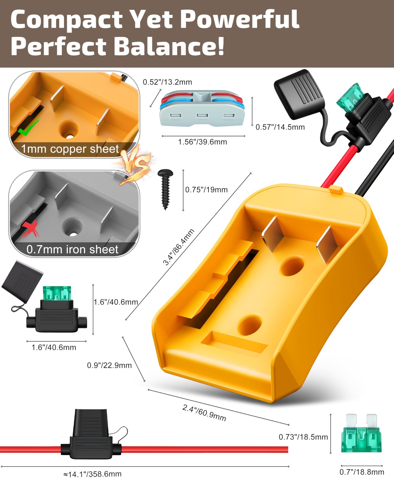 2-Pack for Dewalt 20V Battery Adapter Power without Switch, Yellow