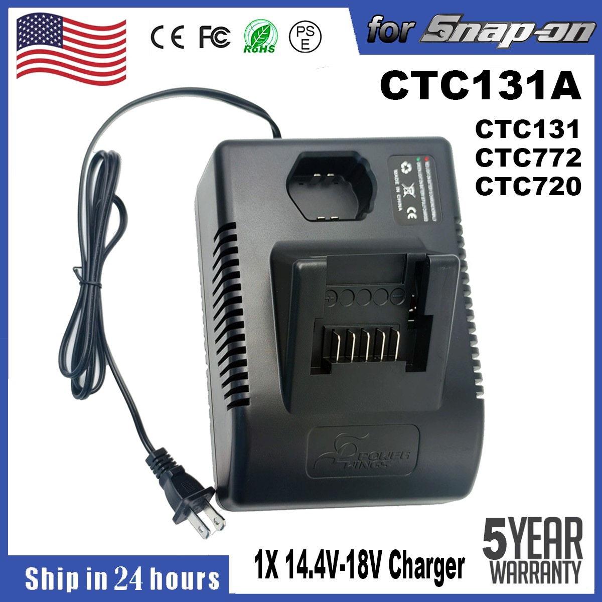 For Snap On 14.4V 18V Battery Charger CTC131 CTC772 CTB185 CTB8174 CTB8172 7172