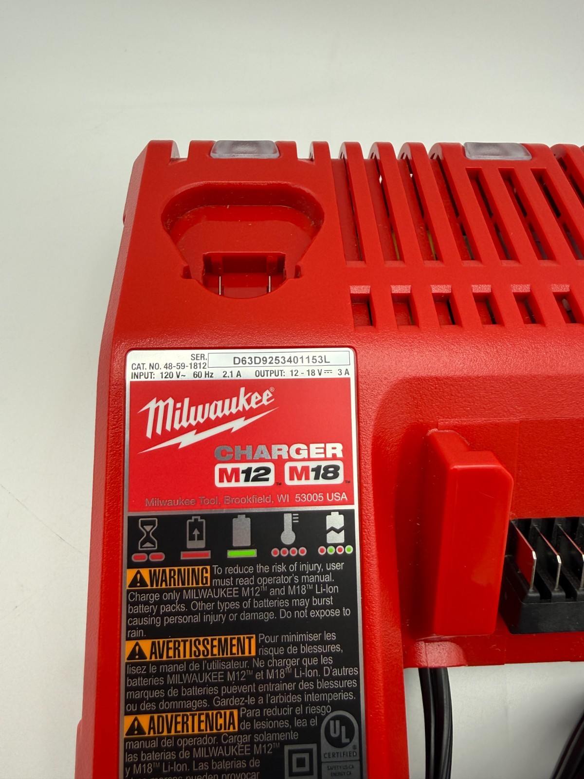Milwaukee 48-59-1812 M12 or M18 18V and 12V Multi Voltage Lithium Ion Battery…