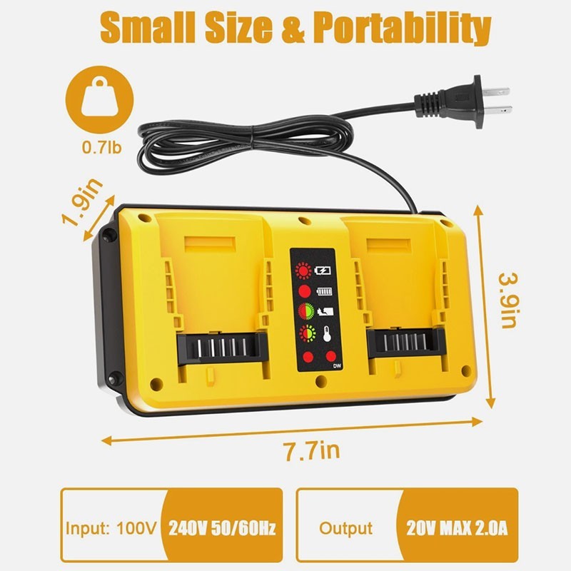 Dual Ports 90W Fast Charger for DeWalt 12V-20V MAX Lithium Battery DCB203 DCB204