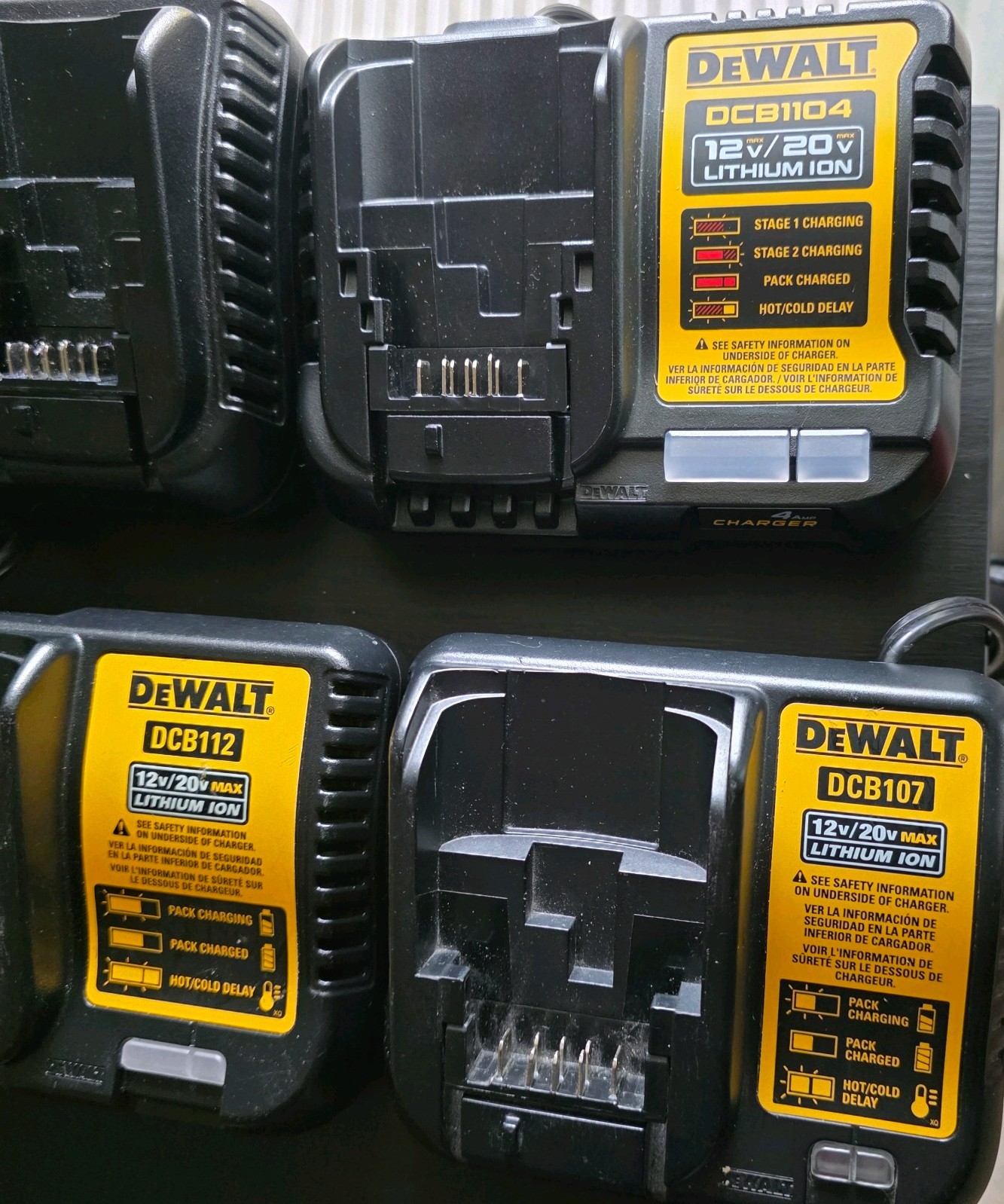 DEWALT Battery Charger 12v/20v. DCB115(X3)/DCB1104/DCB112/DCB107. Lot Of 6.