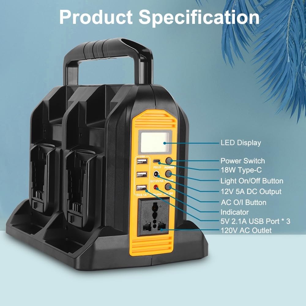 Choerinton 350W Power Inverter Dewalt 20V 60V Battery 4-Ports Dc 20V Ac