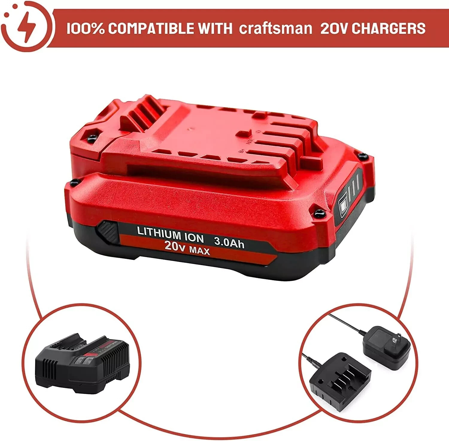 2x 20V For Craftsman V20 20Volt MAX 3.0Ah Li-ion Battery CMCB204 CMCB202 CMCB201