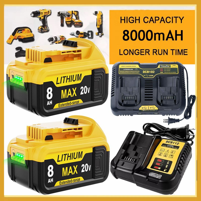 For DeWalt 20V 20 Volt Max 8.0AH Lithium Battery/Charger DCB206 DCB208 DCB200-2