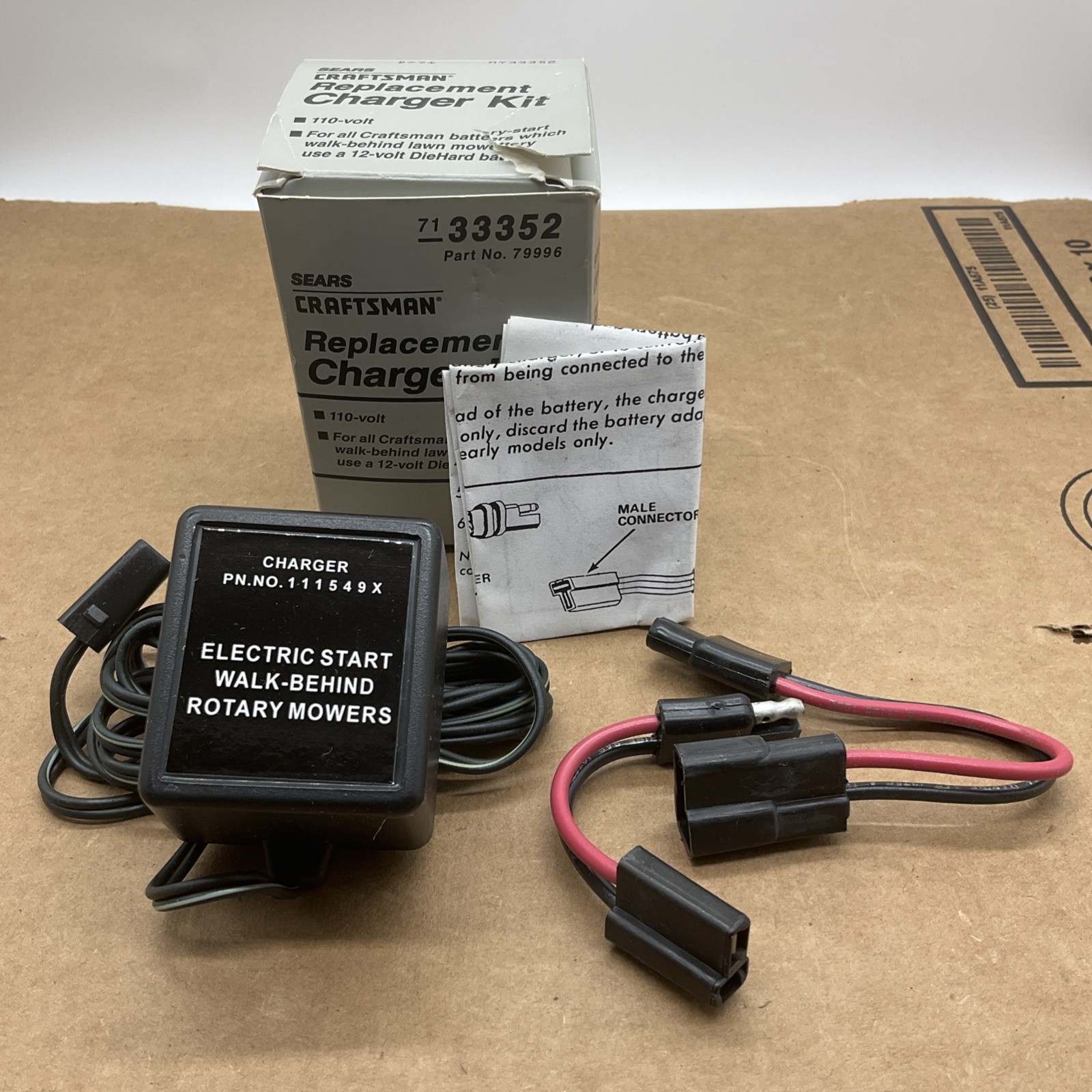 NOS Craftsman 71-33352 Battery Charger Plug DieHard 33352 Adapter 79996 Sears