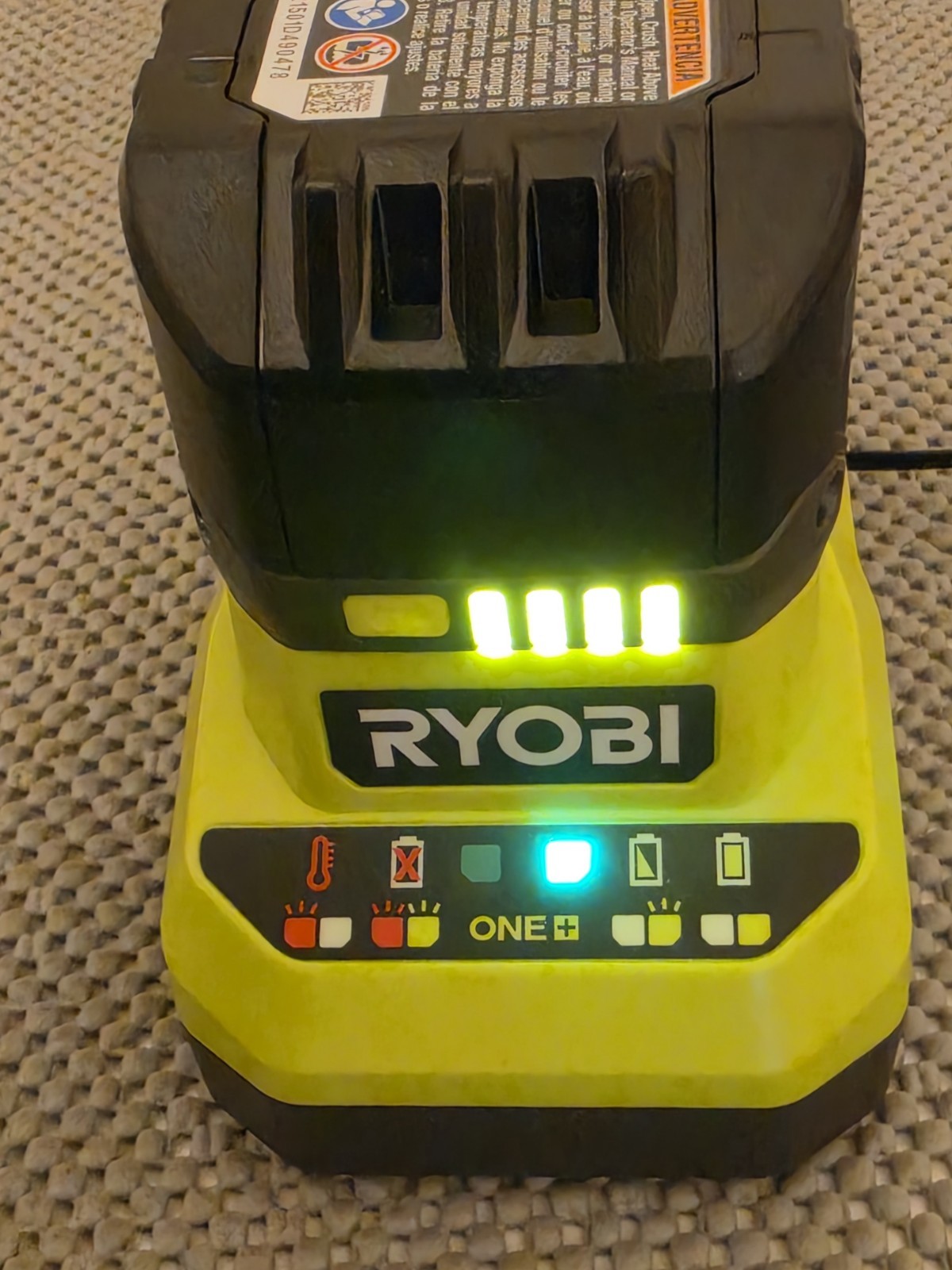 Ryobi PCG002 18V ONE+ Lithium-Ion Charger with Genuine Ryobi PBP005 4Ah Battery