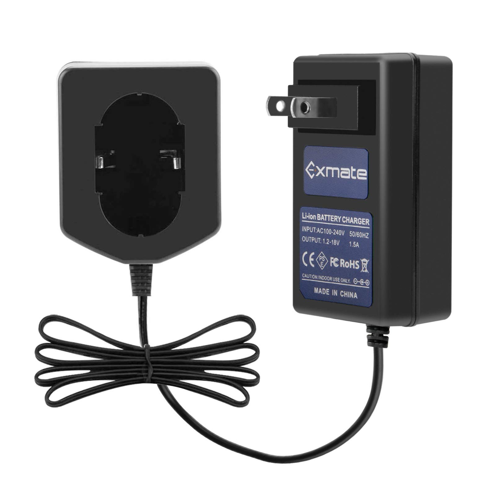 Exmate 1.2V-18V Battery Charger Compatible with Hitachi 7.2V, 9.6V, 12V Black