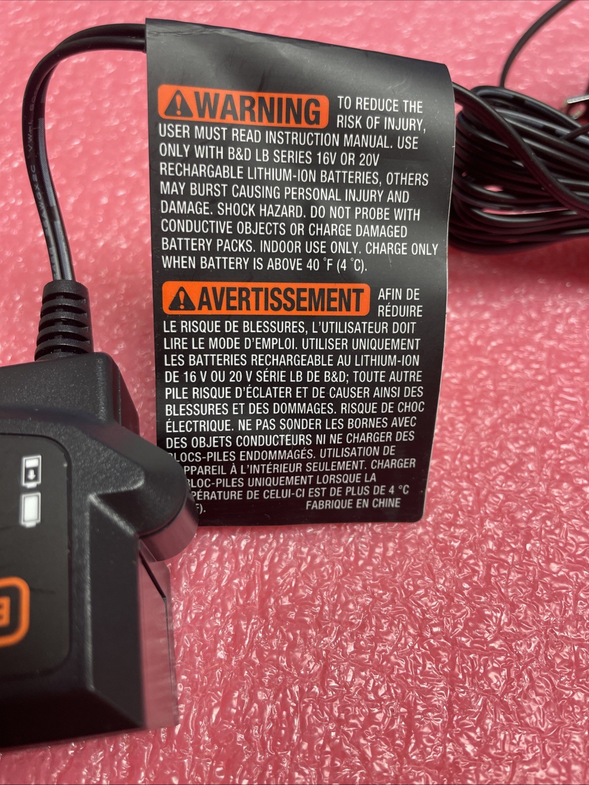 Black & Decker LCS1620 20V Lithium Battery Charger FOR LBXR20.