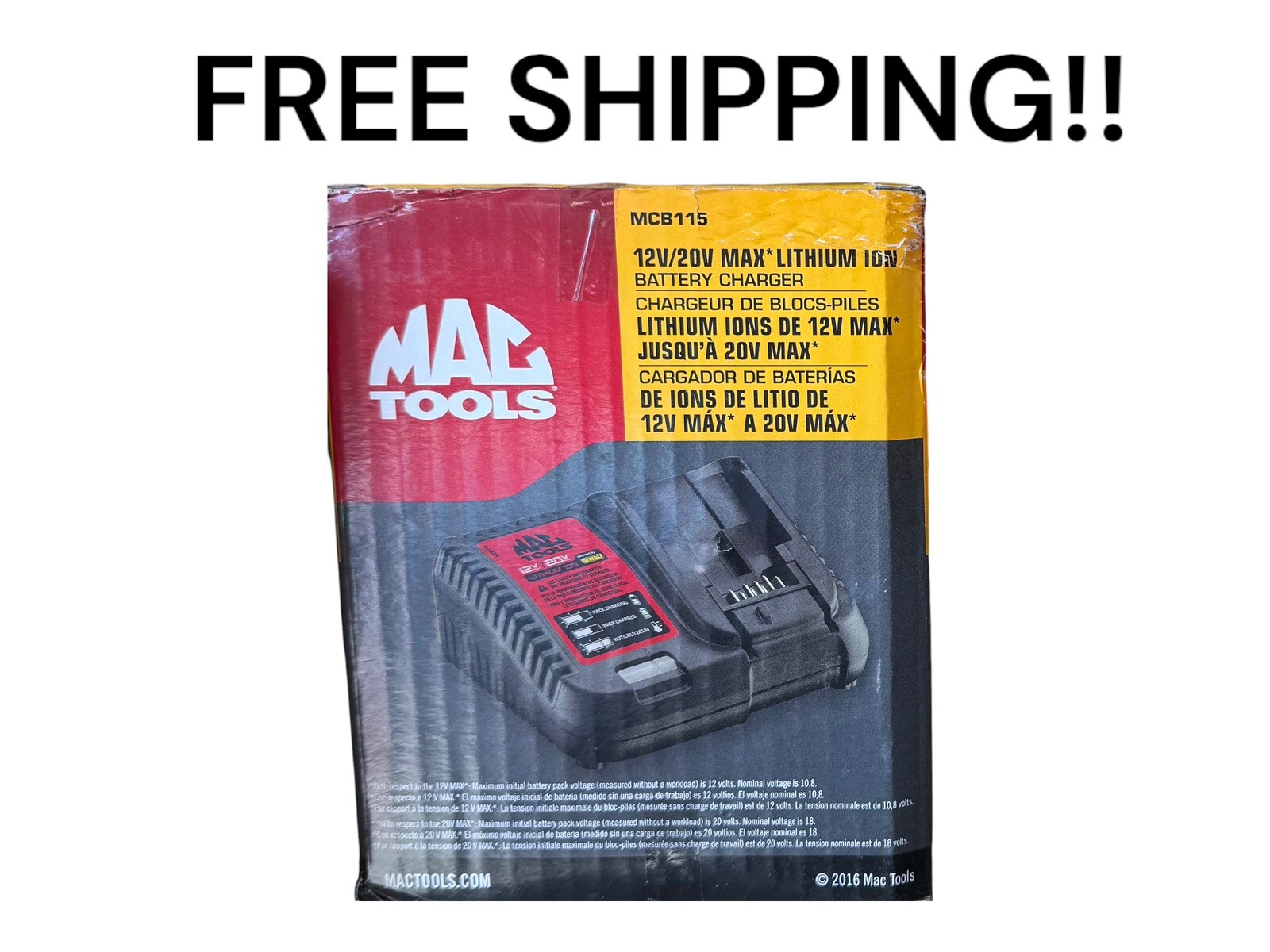 MAC Tools MCB115 12V/20V Lithium ION Battery Charger NOS *Dewalt Compatible*
