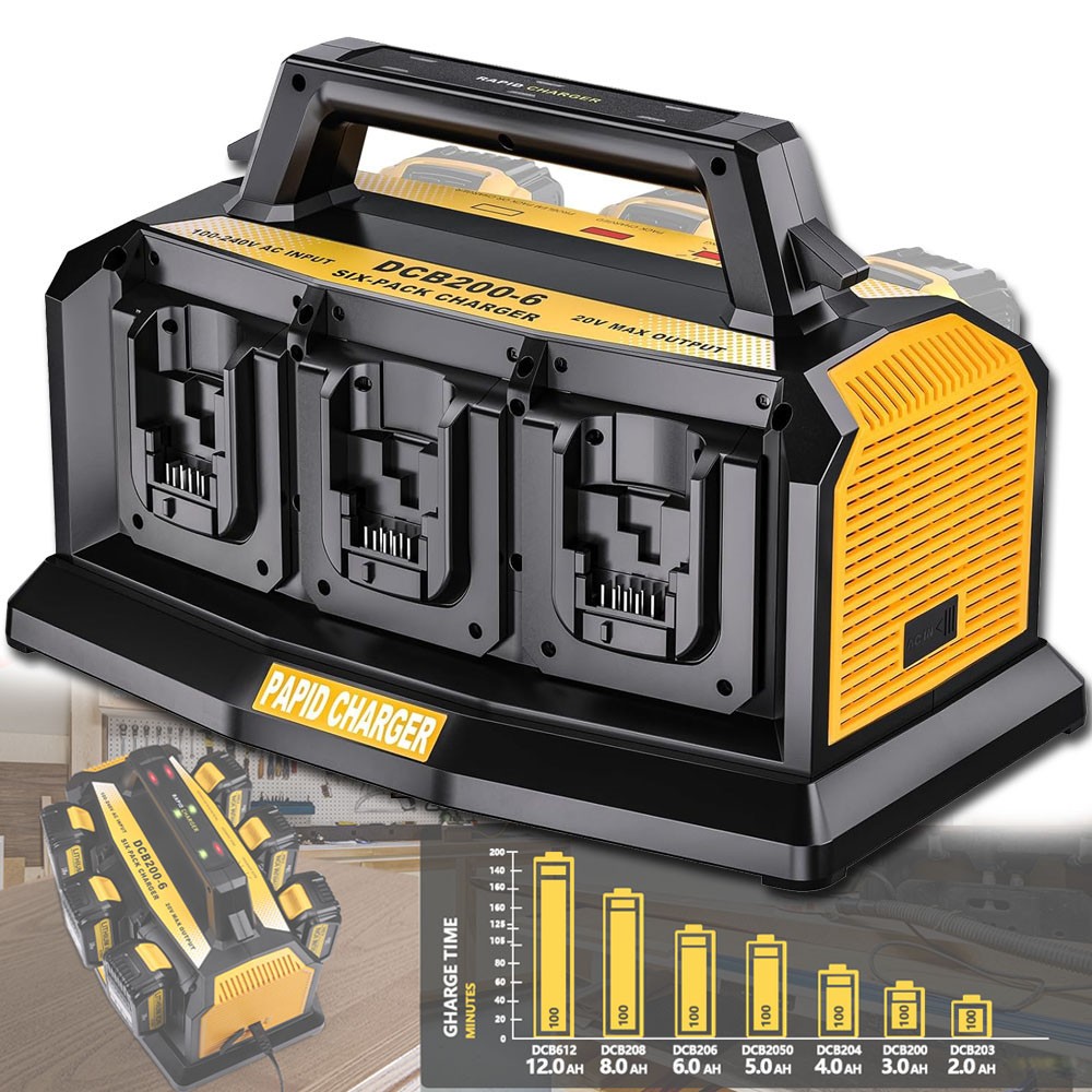New Ultra Fast Charger for Dewalt 20v Battery 6-Ports Simultaneous Rapid Charger
