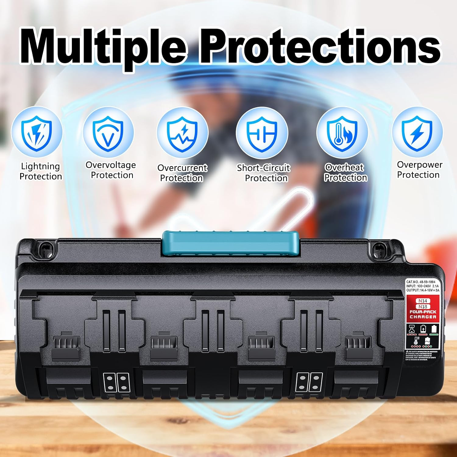 Rapid Multi Super Charger Station 4 Port for Milwaukee M18 18V Battery, Wall Mou