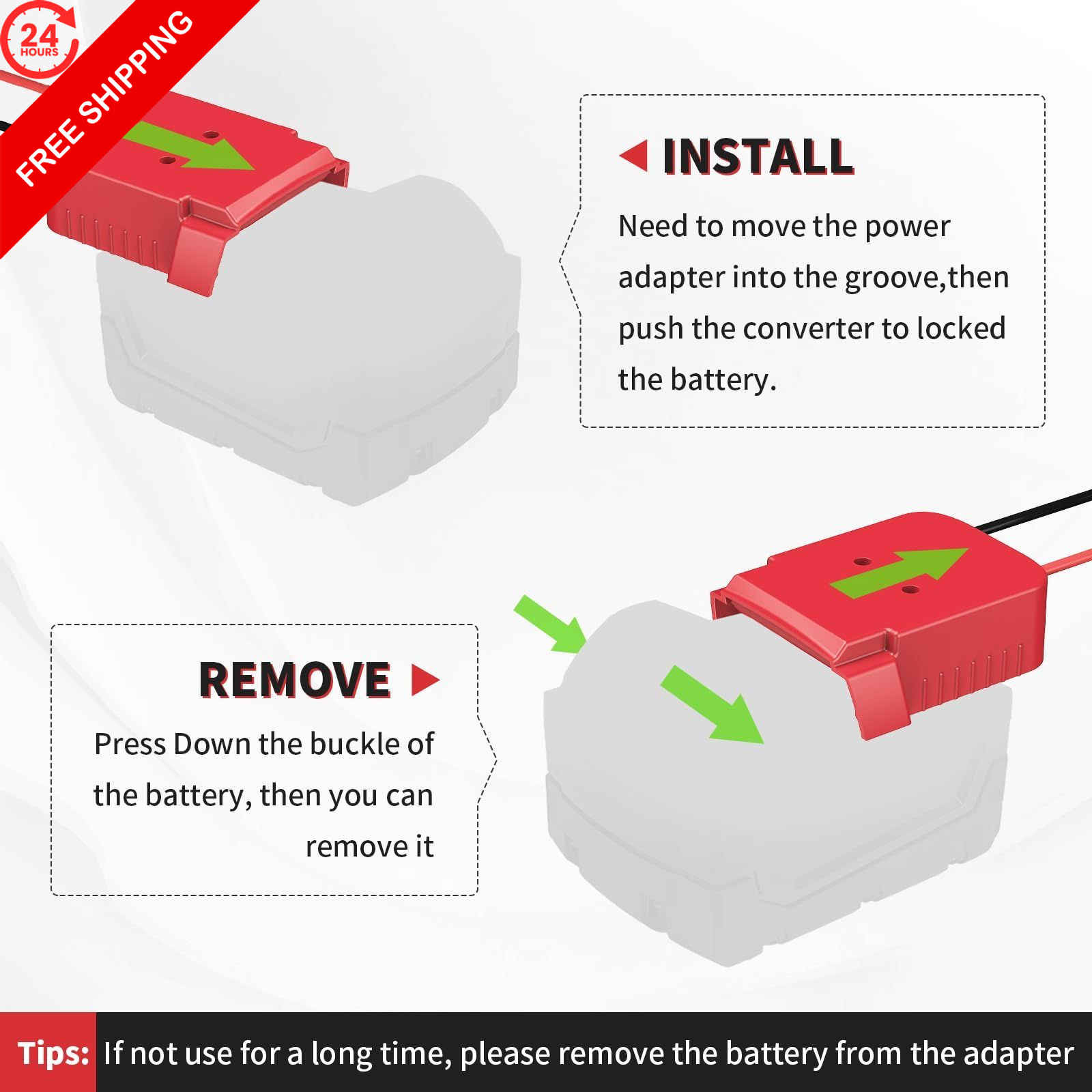 Kzreect Battery Adapter with Switch Compatible Milwaukee 18V 1 Pack, Red