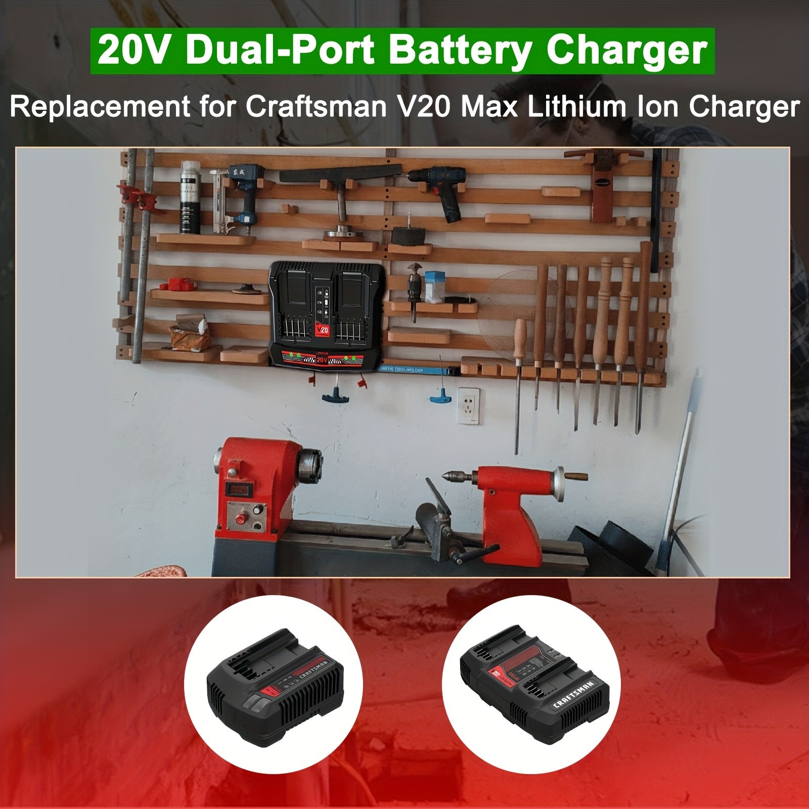Battery Charger Station Dual Port for 20V Max Lithium Ion Batteries Charger