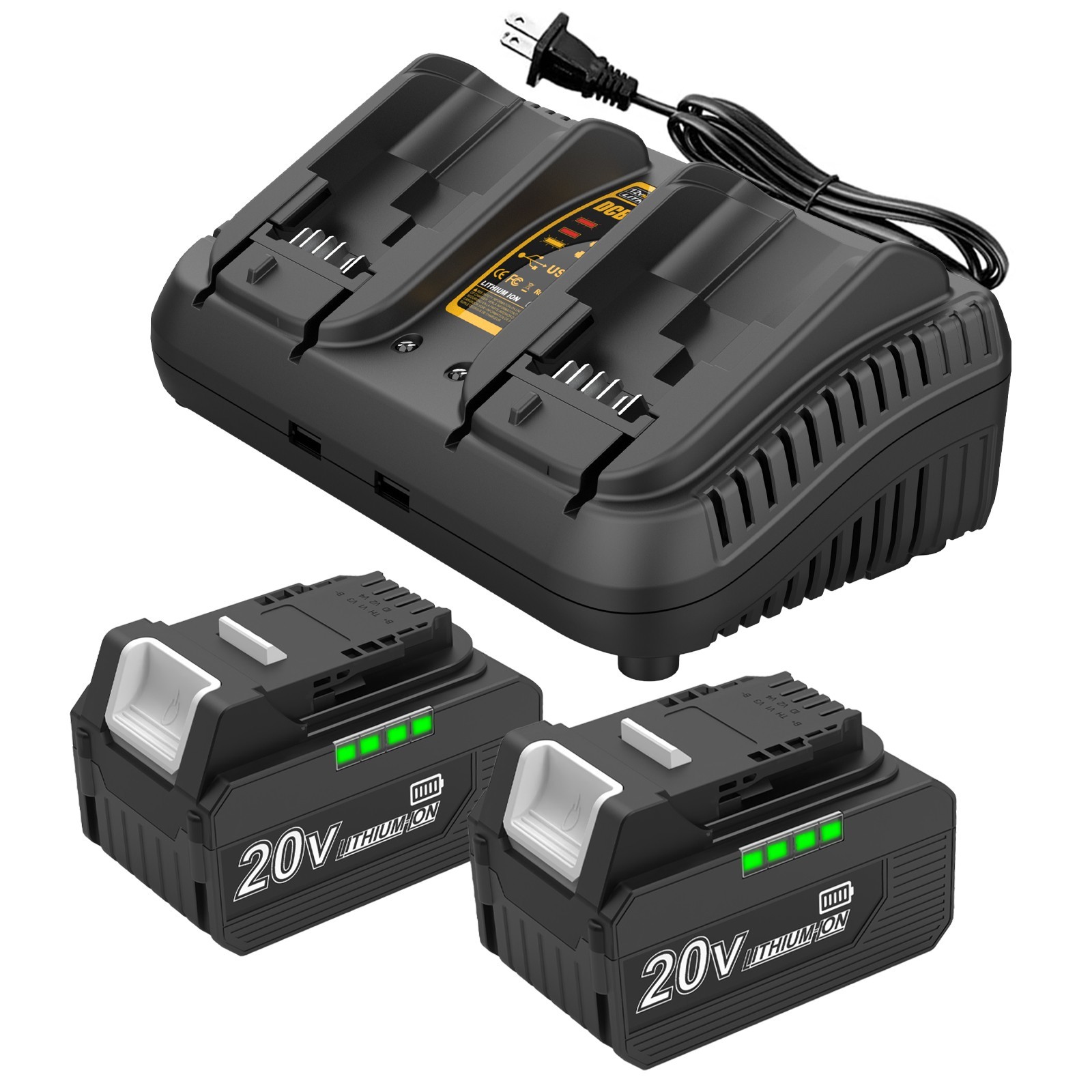 2x 6.5Ah 20V Battery for Dewalt MAX DCB206 DCB205 DCB204 Cordless Dual Charger