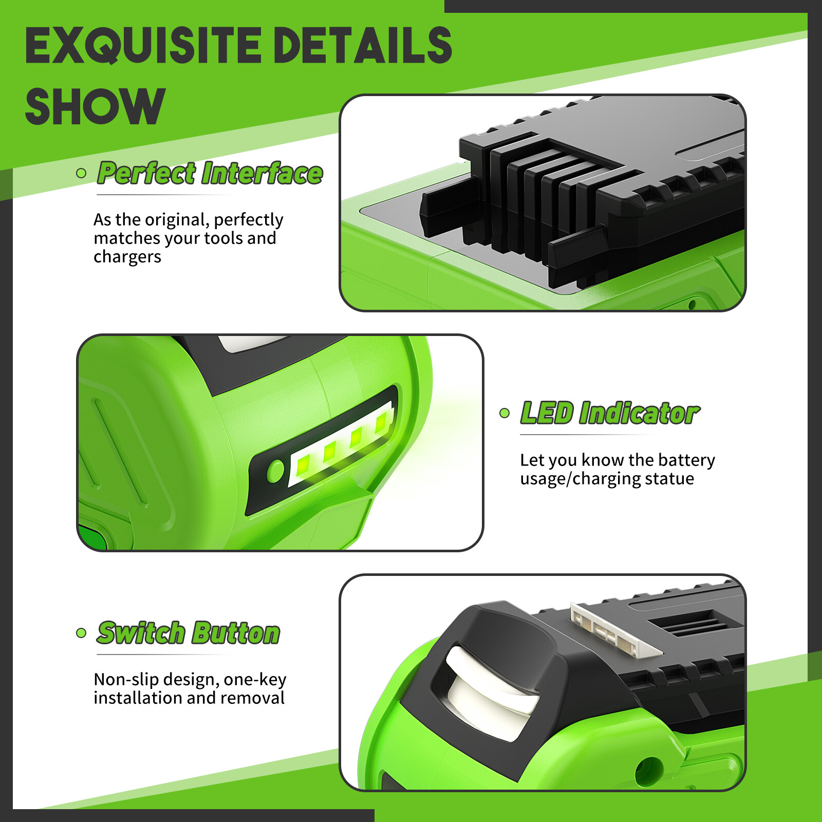 1-2PACK for GreenWorks 40V G-MAX Lithium Battery 29472 29462 29252 20202 6.0Ah