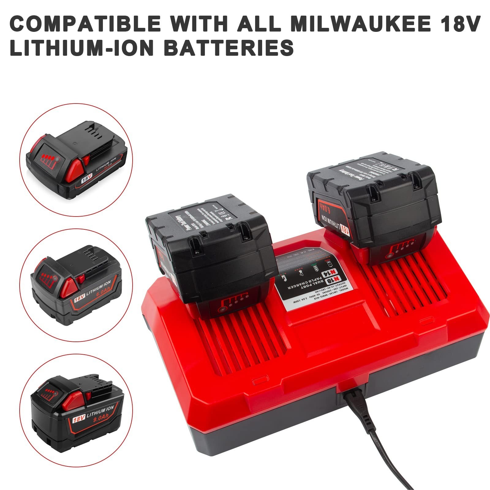 Dual Battery Charger 6A Rapid Charge for 14.4V-18V XC Batteries, Replacement