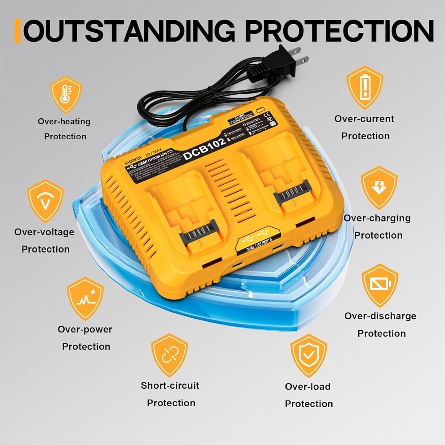 Dual Port Charger DCB102 Replacement for Dewalt 12/20V MAX Battery DCB206 DCB609