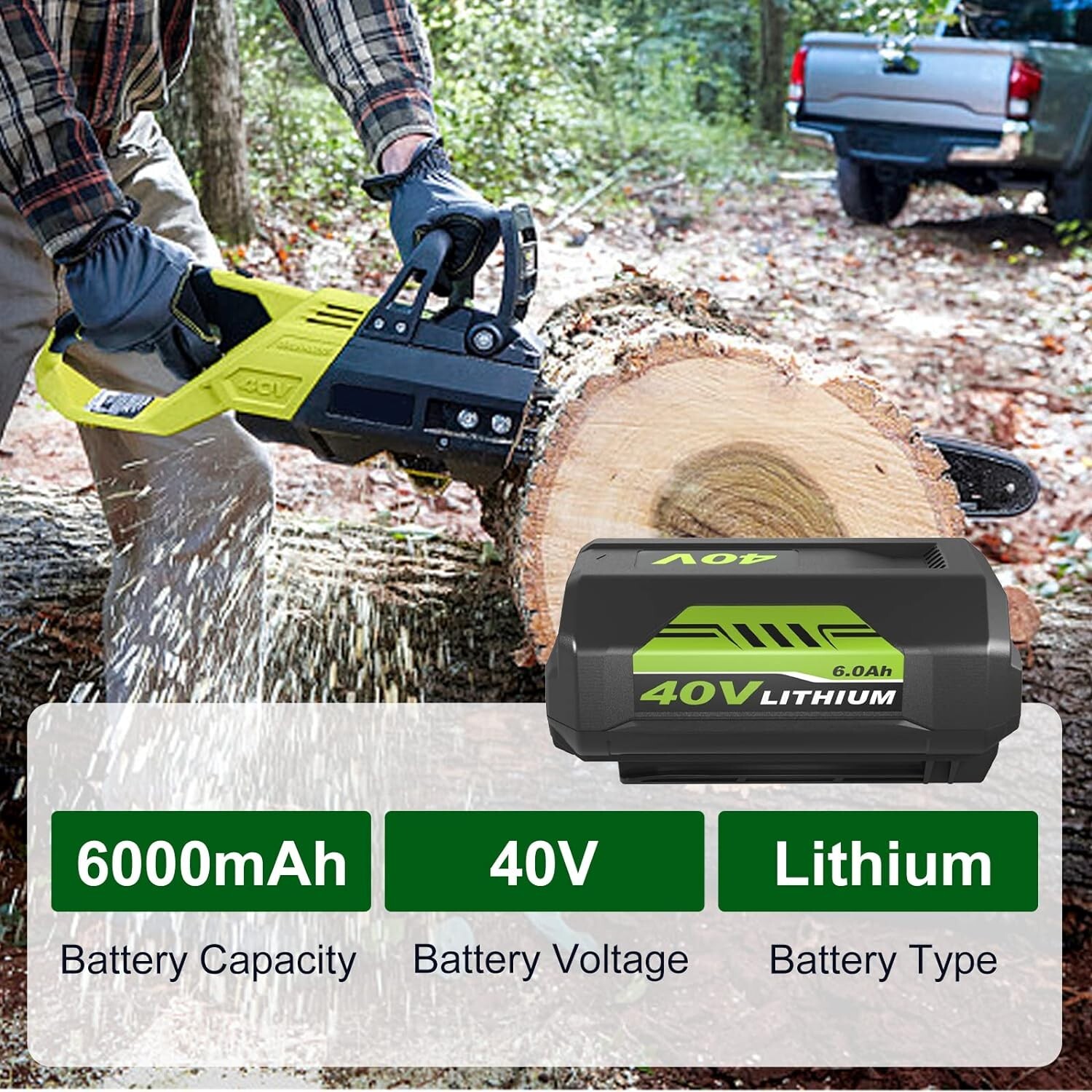 Pack 6.0Ah Replacement for Ryobi 40V Lithium OP40602 Battery With LED/Charger