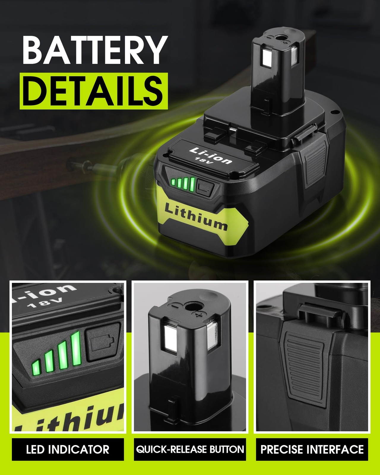 UTRBATT 2Pack 6.5Ah 18V Battery with Charger Replacement for Ryobi Green