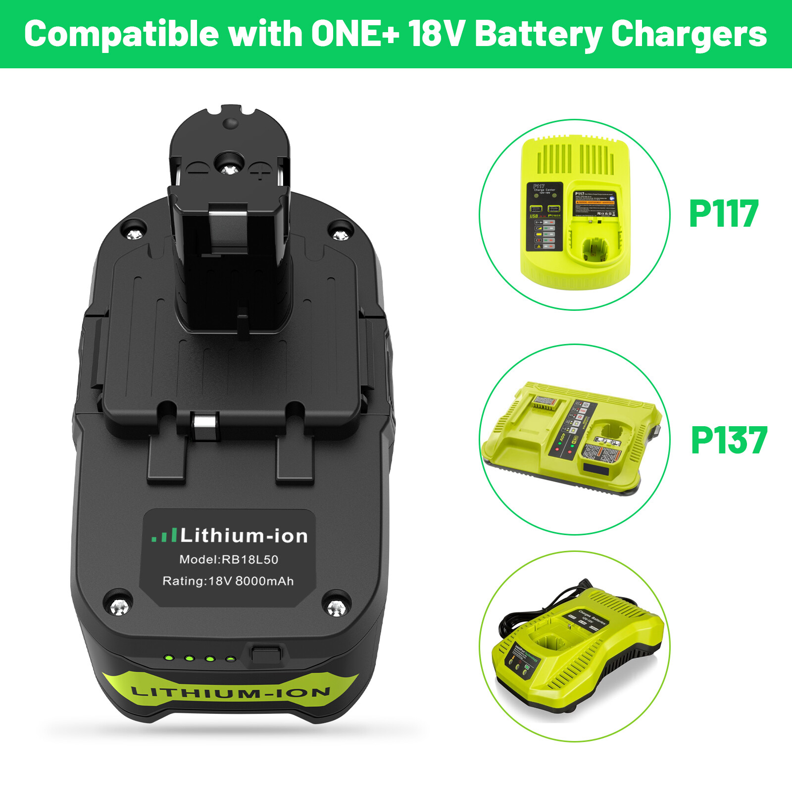 2/1PACK 8Ah For RYOBI P108 18V One Plus High Capacity Battery 18Volt Lithium-Ion