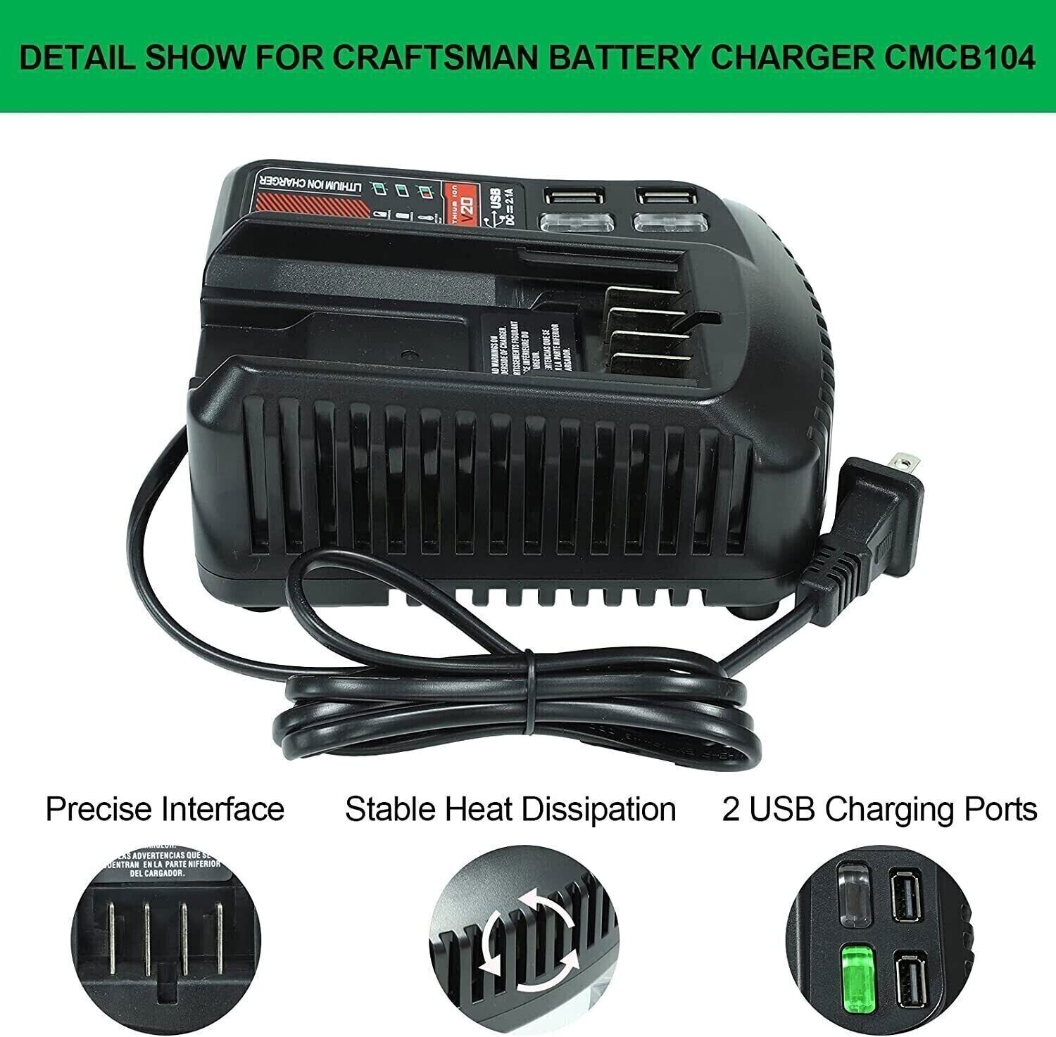 V20 20V Battery Fast Charger CMCB104 For Craftsman 20V Max Lithium ion Battery
