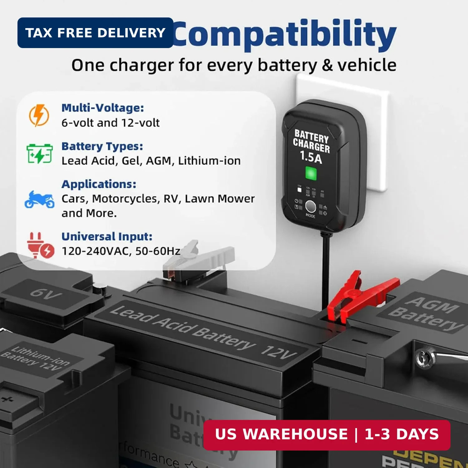 1.5A 6V 12V Car Battery Charger Automatic Maintainer Desulfator AGM GEL LiFePO4