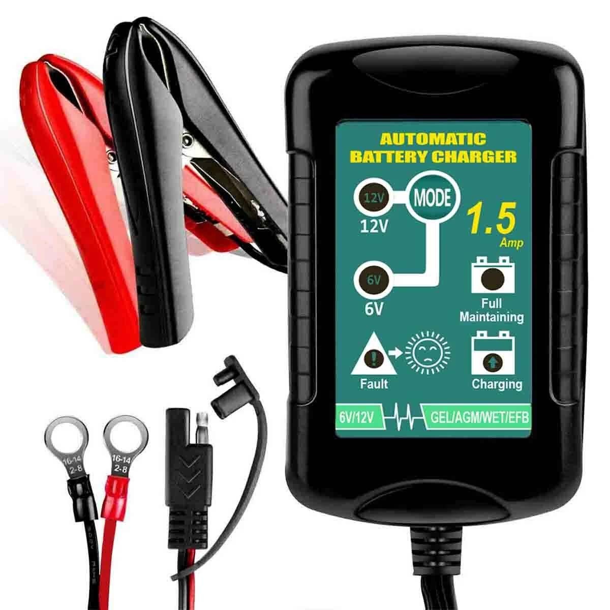 6V 12V 1.5A Battery Charger Maintainer Auto Trickle Charger WET GEL AGM US