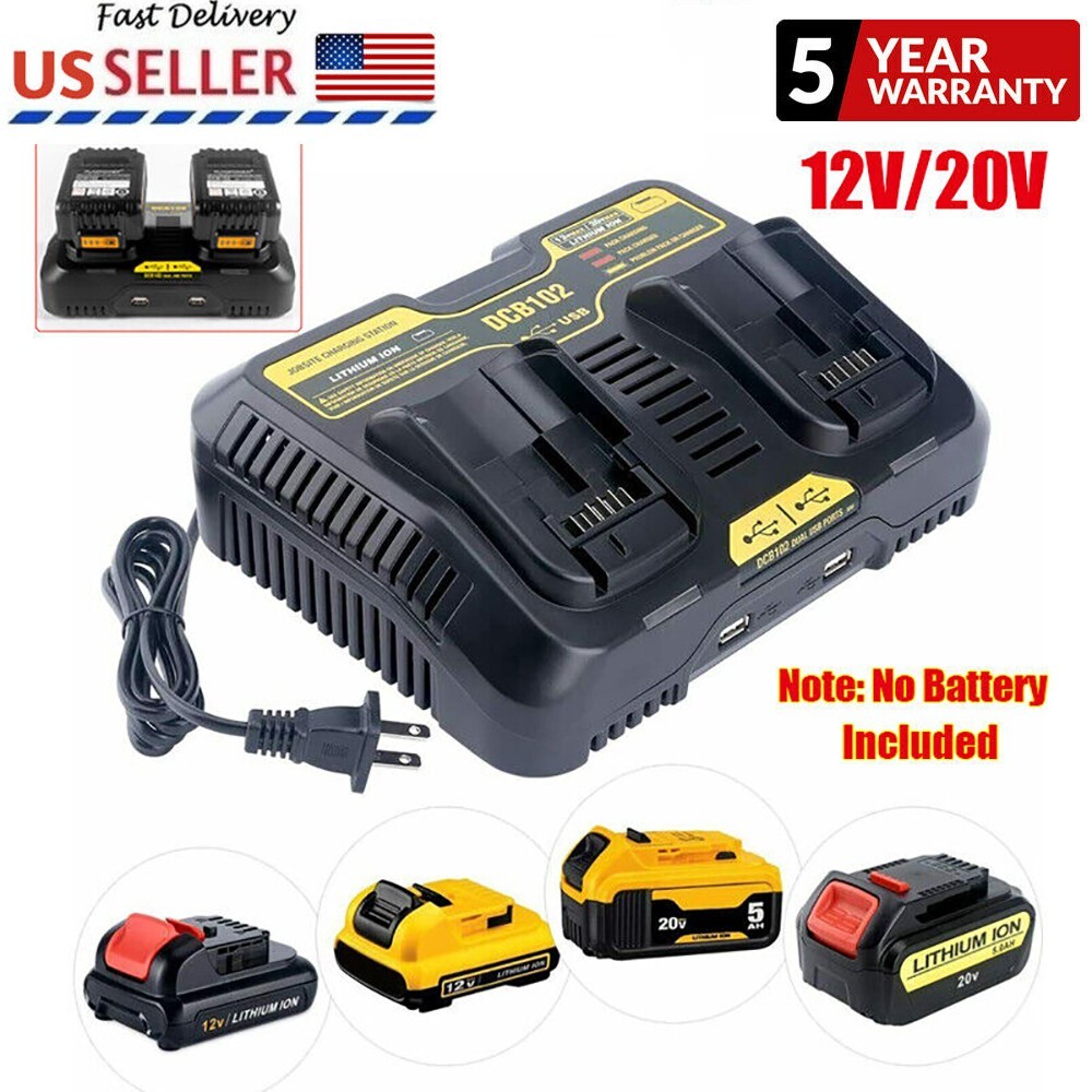 DCB102 Dual Port Charger for Dewalt 12V/20V MAX DCB105 DCB112 DCB120 Lithium-Ion