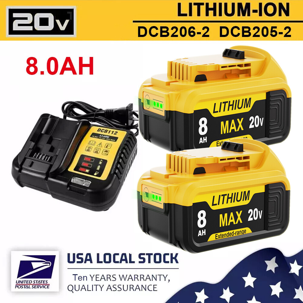 For DeWalt 20V 20 Volt Max 12.0AH Lithium Ion Battery / Charger DCB210 DCB200-2