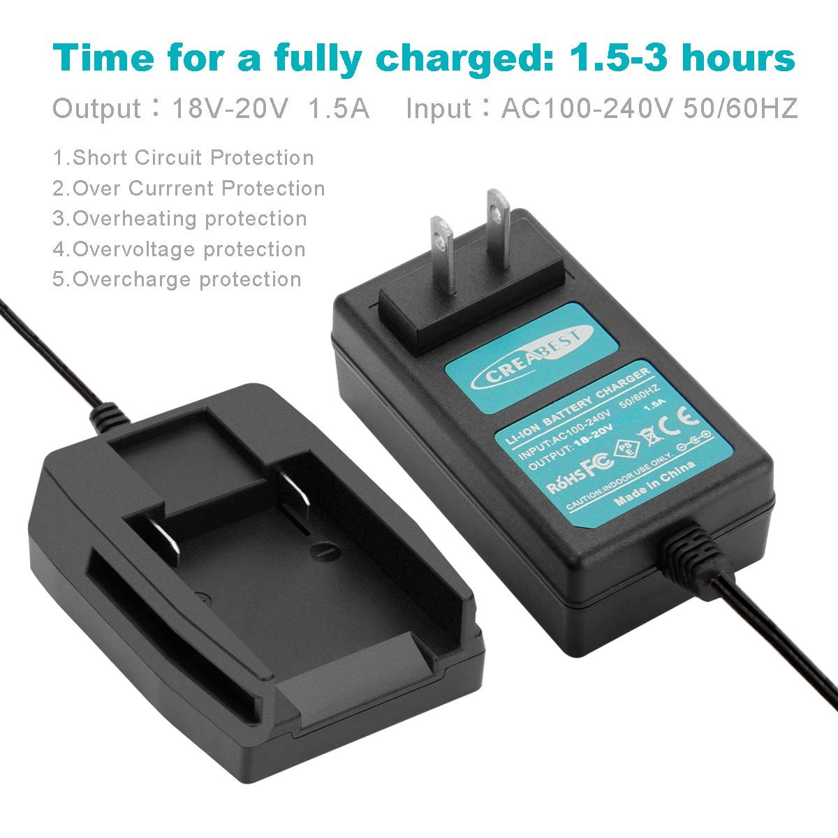 18V Charger For Worx WA3512.1 WA3512 WA3525 WA3520 WG180 WG166 Li-ion Battery