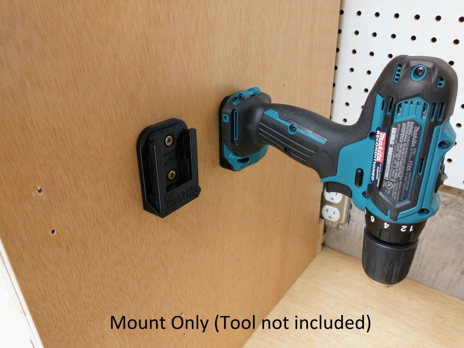Wall Mount Holder for Makita DC10WD and Optional Mounts for Tools and Batteries