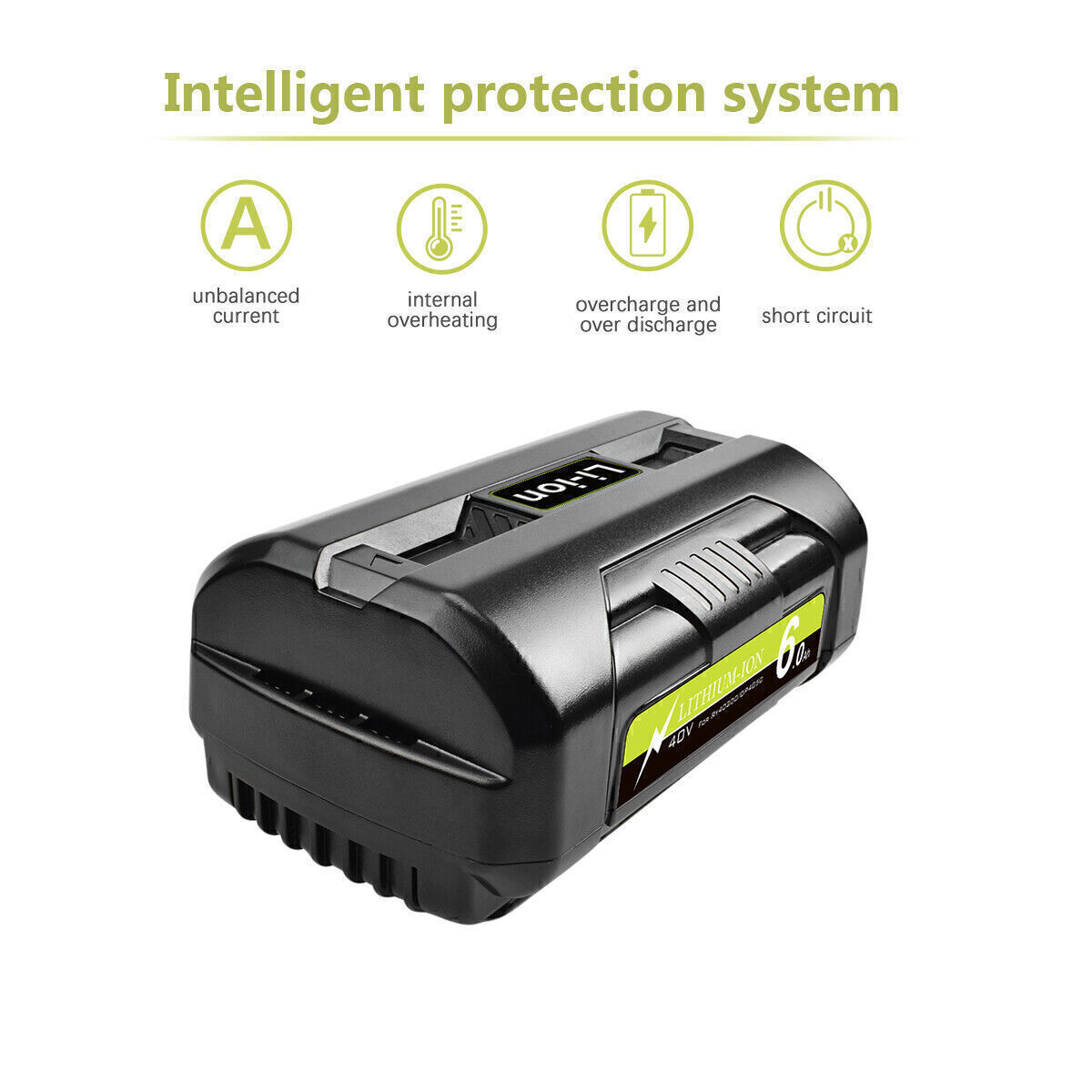 OP4060 40V 8.0Ah Lithium Battery Replacement 6ah for Ryobi OP4050 OP4015 OP4026