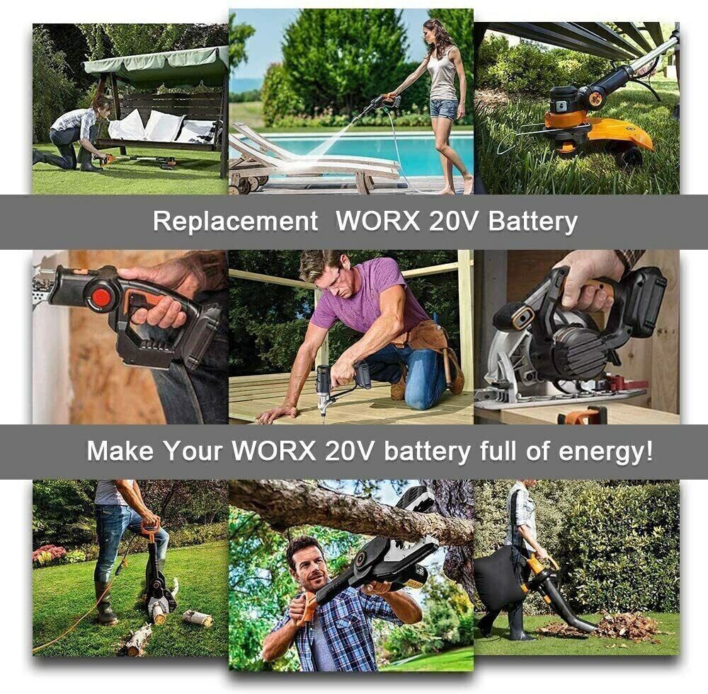 20V 8.0AH MAX Extend Lithium For WORX Battery 20Volt WA3520 WA3525 WA3575 WG155