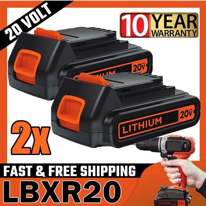 2PACK 20V Lithium-ion 3.8Ah Battery for BLACK DECKER 20 Volt LBXR20 LBX20 LB20