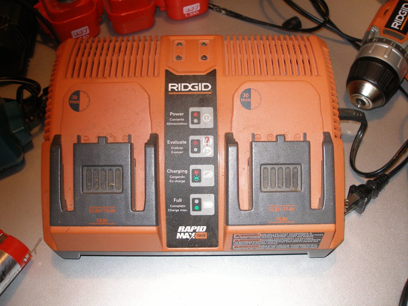 Ridgid Rapid Max Twin Battery Charger 12.0v, 14.4v & 18.0v 30Min Charge