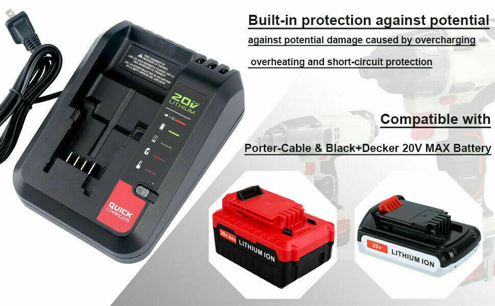 Charger for PORTER CABLE 20V Max Lithium Ion 20 Volt Battery PCC680L PCC685L US