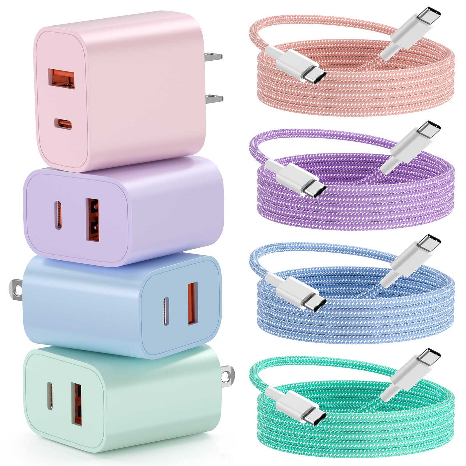 Apple 4-Pack 20W Dual Port Wall Charger Fast Charging Block with 6ft USB-C Cable