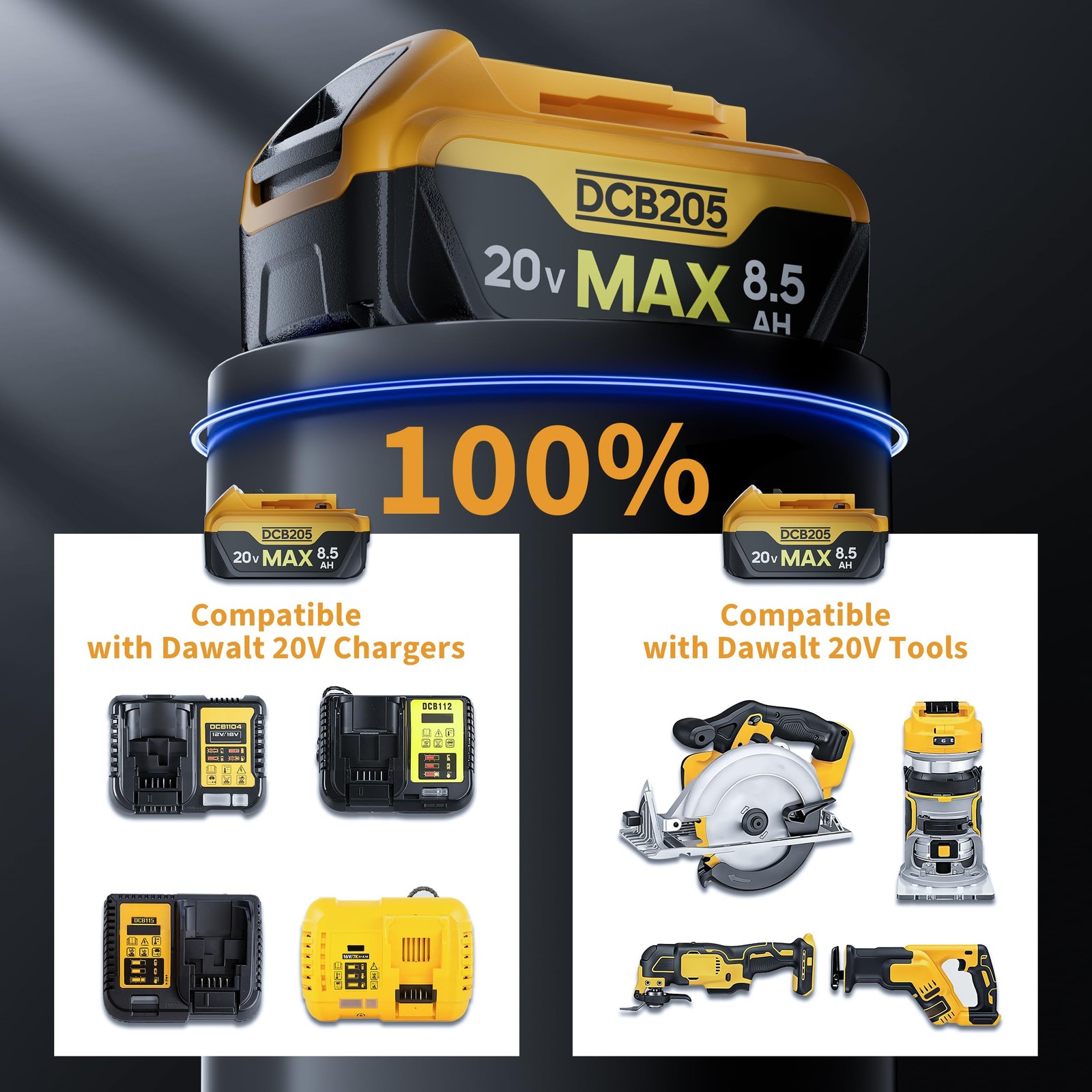Velgonyx 4 Pack 8.5Ah Replacement Compatible For Dewalt 20V Max Battery High
