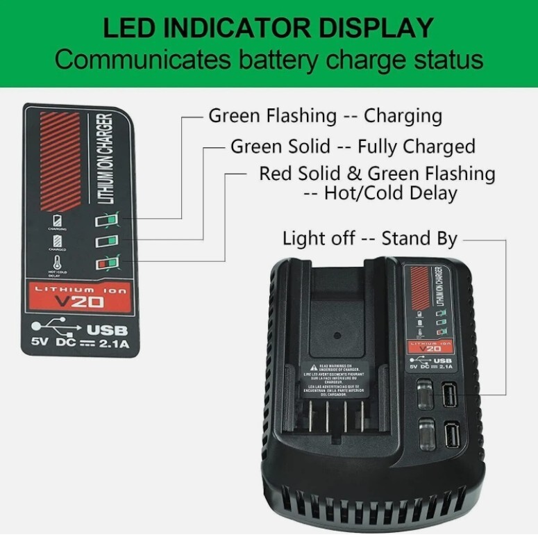 Battery Charger For CRAFTSMAN CMCB104 V20 20V MAX 20-Volt Li-Ion Tool CMCB100