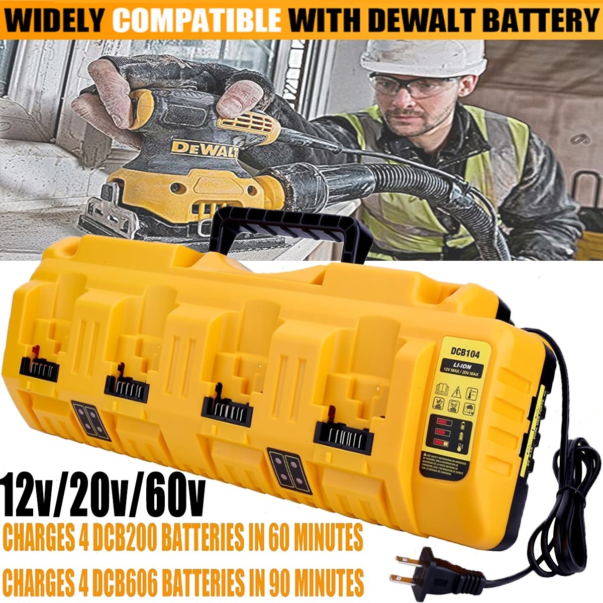 For Genuine DEWALT 4-Port DCB104 Fast Charger 12V/20V Lithium DCB184 XR Battery