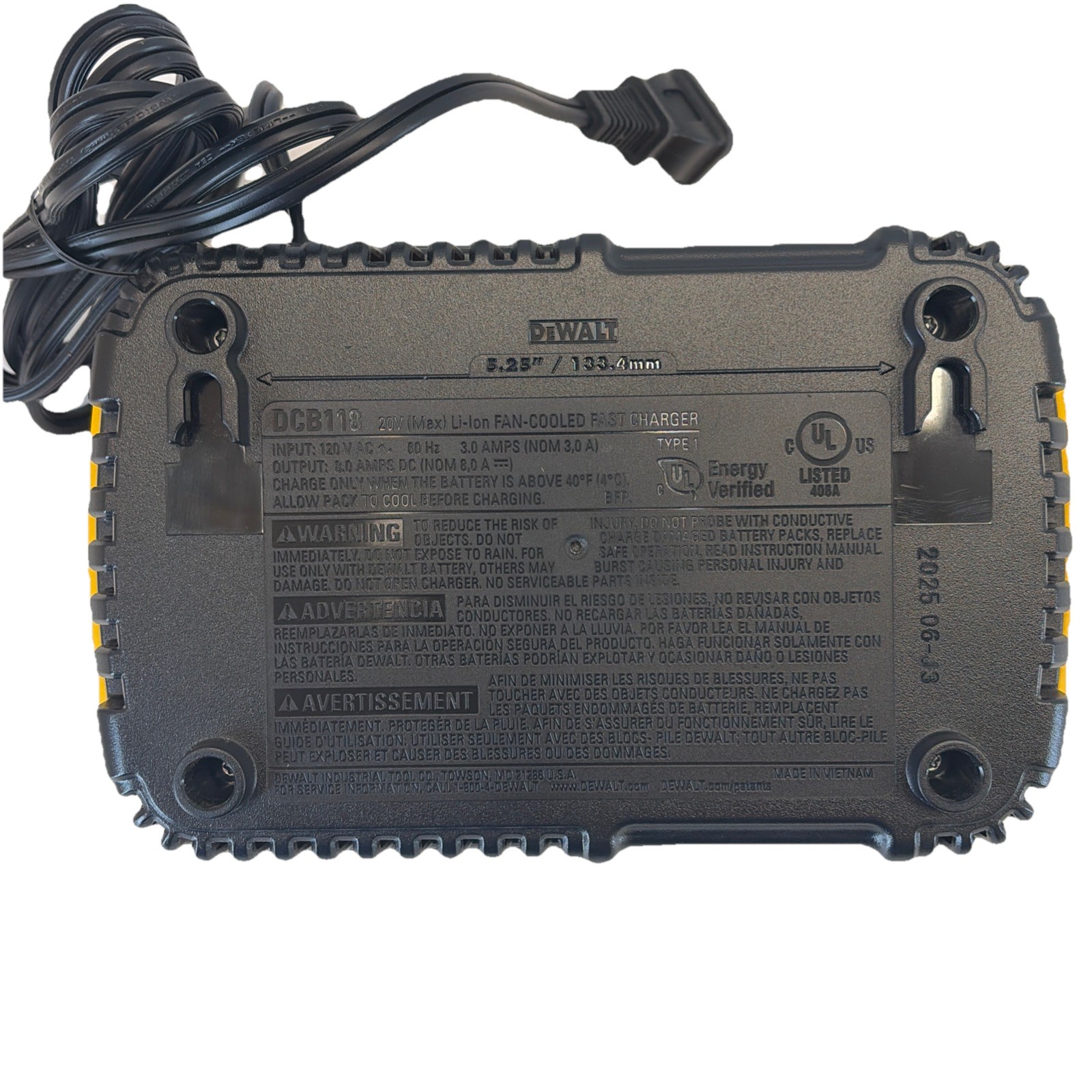 DEWALT Fast Battery Charger 20V / 60V FLEXVOLT Lithium Ion Fan Cooled DCB118