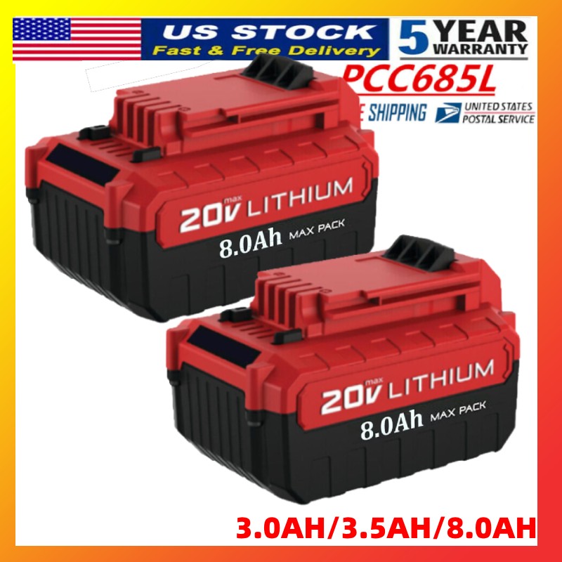 PACK For PORTER CABLE 20V 3.0/8.0Ah Battery Lithium-Ion PCC680L PCC685L